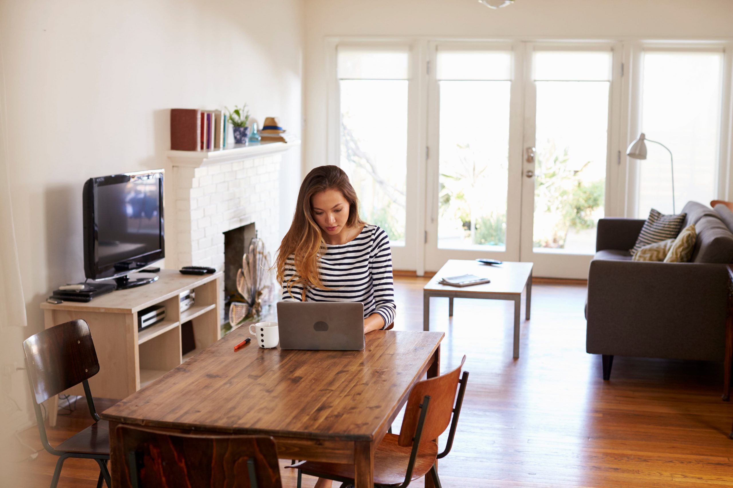 woman working from home at table
