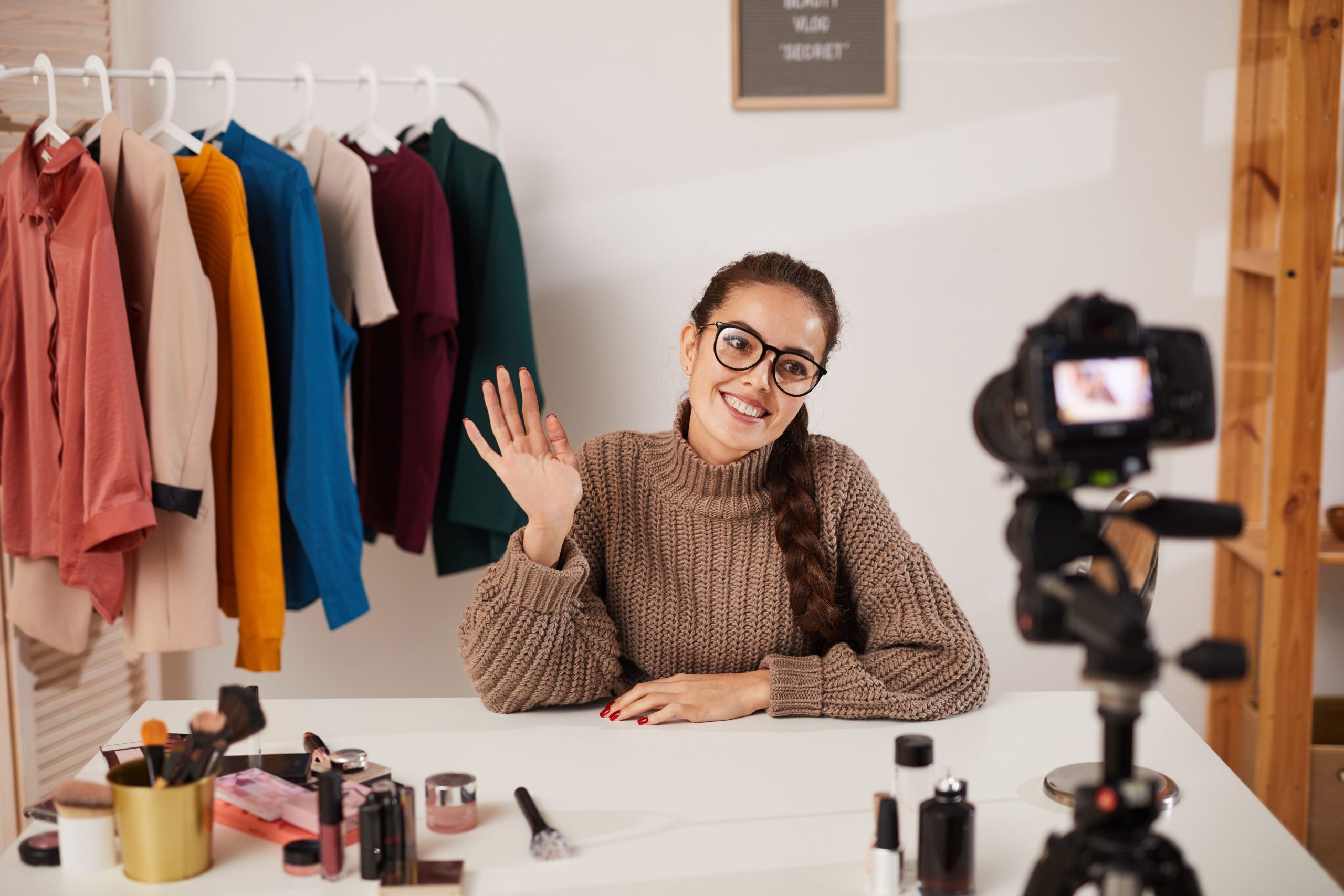 Girl recording beauty video